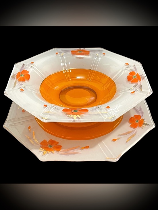 Indiana Glass Other - Vintage 1930s Indiana Glass Modern Classic Hexagon Pedestal Console Bowl Platter